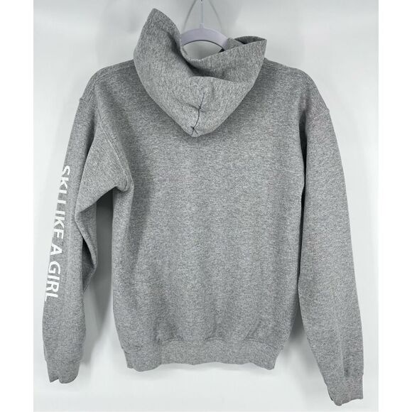 HeyDay Ski Like A Girl Womens Hoodie Grey White Logo Sleeve Logo Size Small - Picture 3 of 11